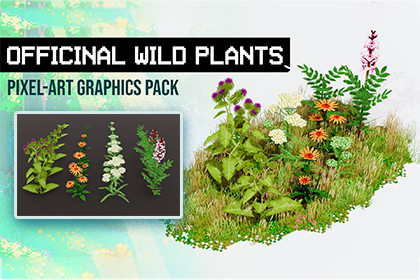 Officinal wild plants with growth stage variations - pixel-art graphics