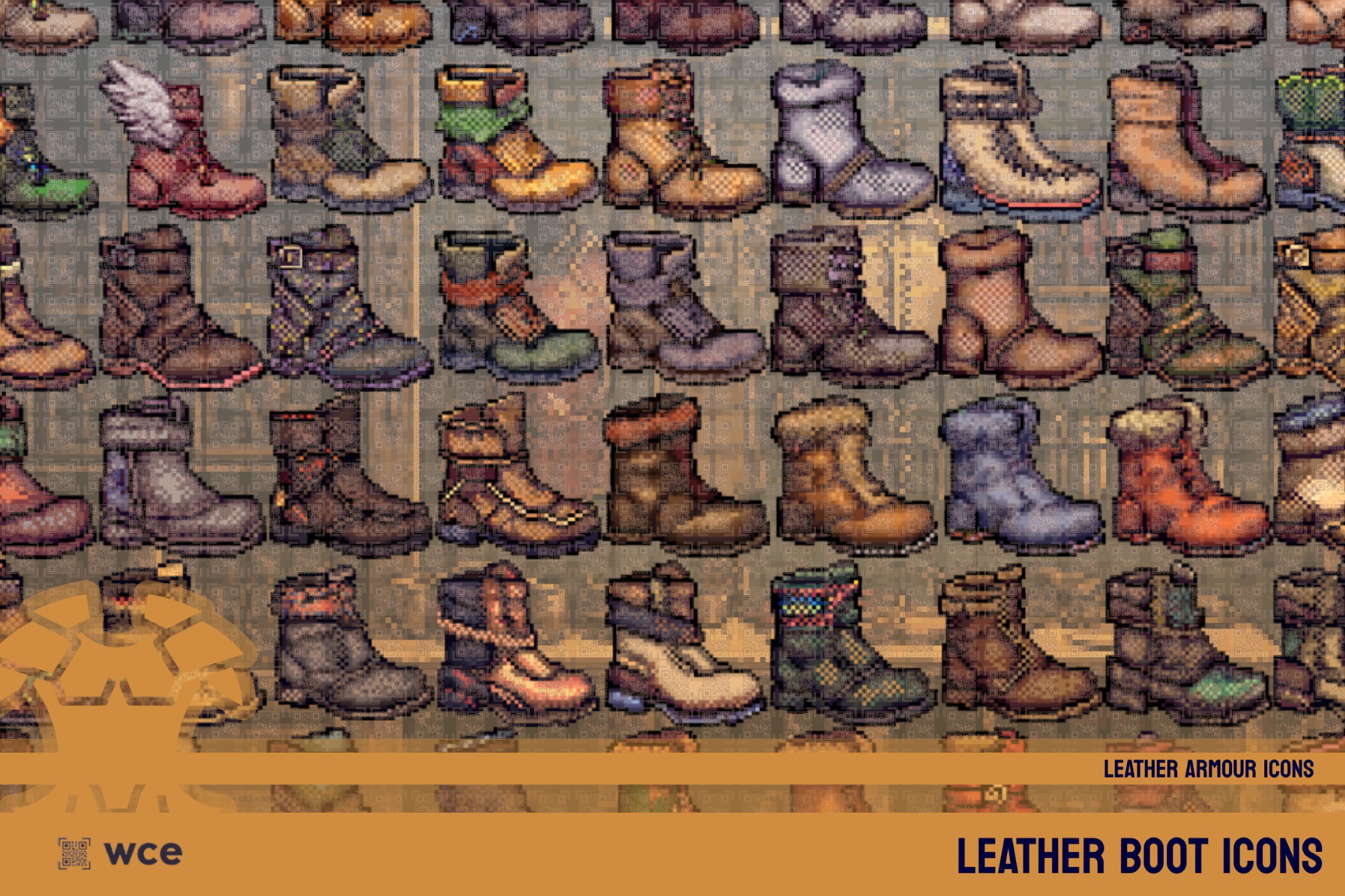 Boot 2d Pattern Leather Boot Icons - 2D Pixel Leather Armour Customization Gear Item ...