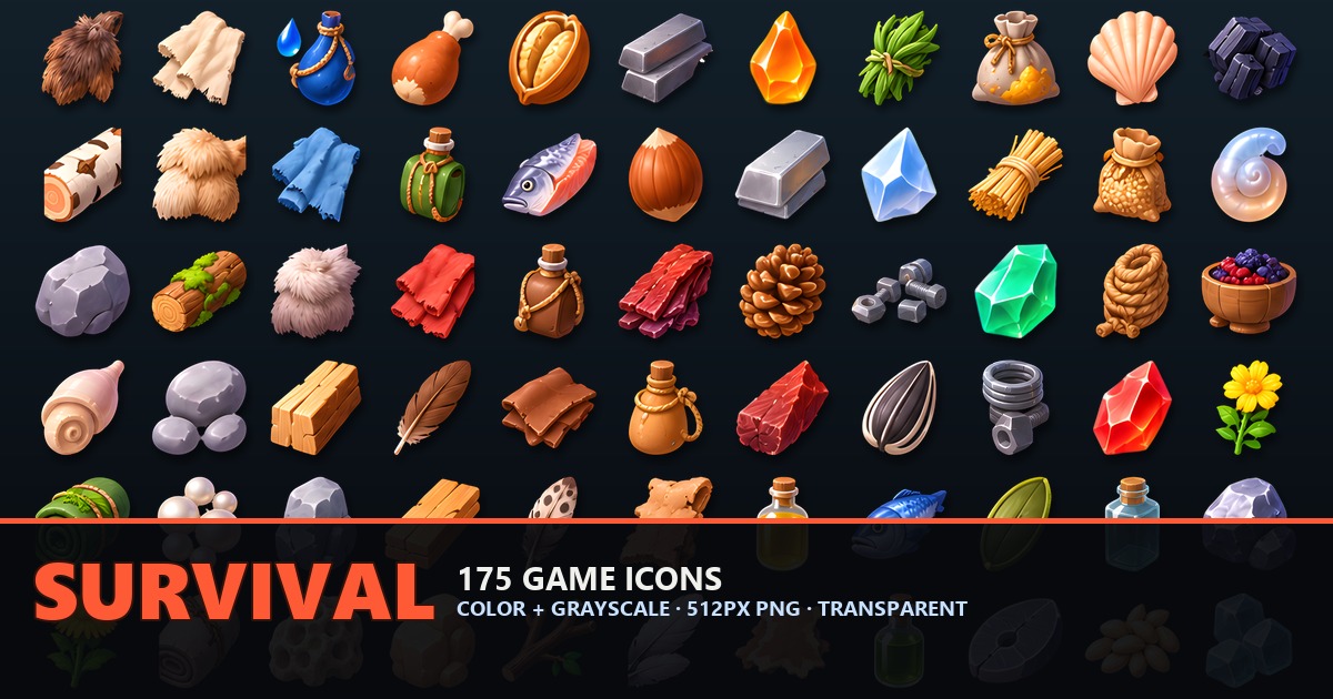 Survival Crafting Icons - 175 Resource Items | 2D Icons | Unity Asset Store