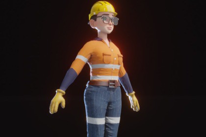 Stylized Female Worker 3D Model – Animated & Customizable (Game-Ready, Built-In)
