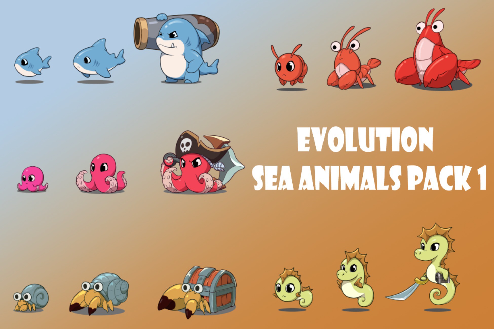 Animated 2D Evolution Sea Animals Pack 1 | 2D Characters | Unity Asset ...