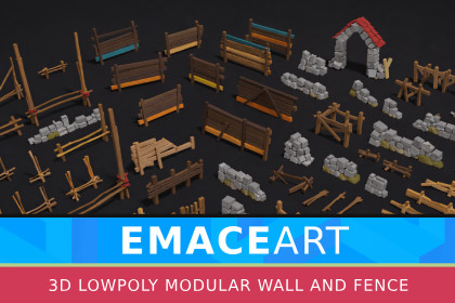 Low Poly Meadow Barrier Bundle: Fences & Walls with LODs