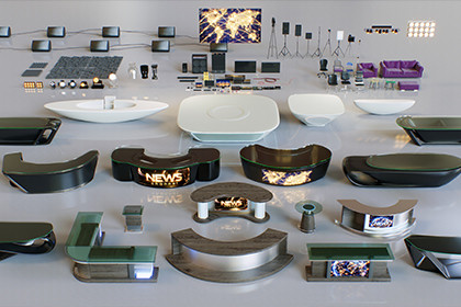 News Studio 3D Props Set - Broadcast Desks, Studio Lights, Furniture for VR