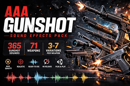AAA Gunshot Sound Effects Pack – 365 Professional Weapon Fire SFX (71 Guns)