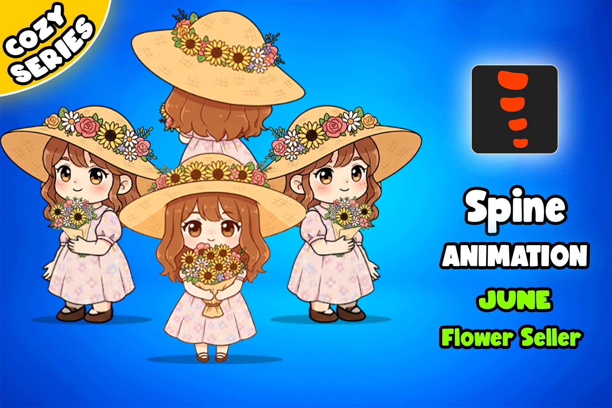 June Flower Seller 2D Animated Spine Character (Cozy Series) | 2D ...