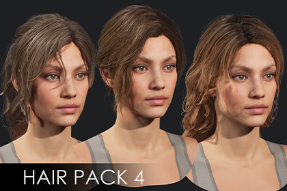 Realistic female hairstyles, pack #4 | Rigged hair, game-ready, low-poly