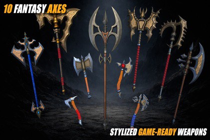 Stylized Fantasy Axe Pack – 10 GameReady Weapons