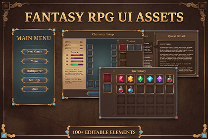 Fantasy RPG UI Kit - 100+ Elements Inventory Skills Quests HUD