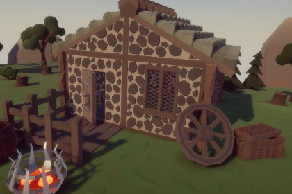 Low Poly 3D Medieval Fisherman`s Camp