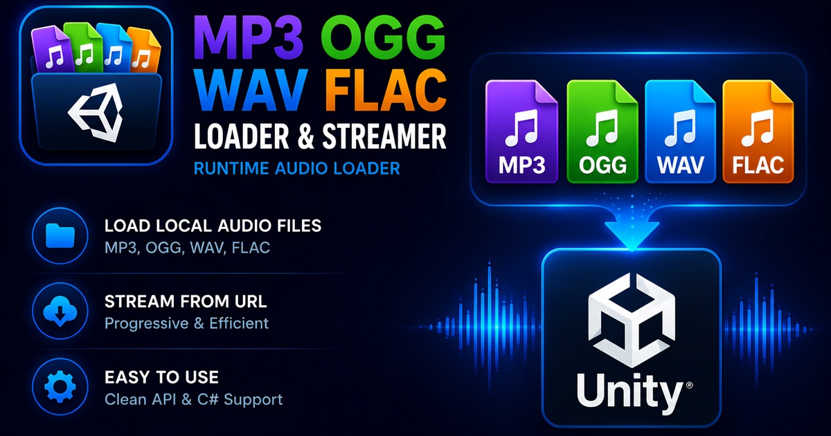 Unity 144 Prc MP3 OGG WAV FLAC Loader & Streamer - Runtime Audio Loader | Audio ...