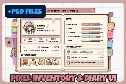 Pixel Inventory & Diary UI — Cute Modern Item Icons