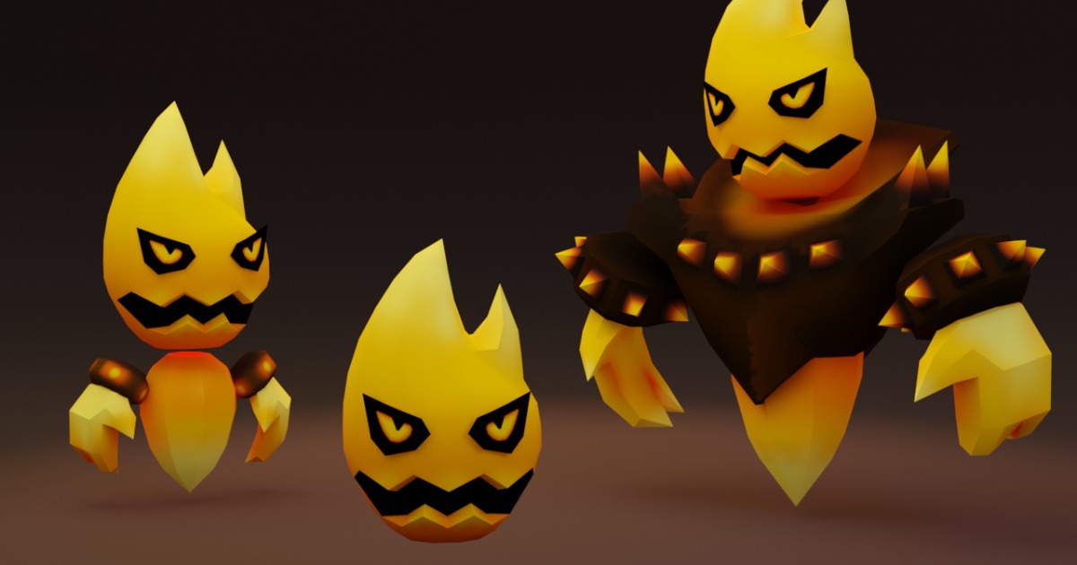 Fire Based Enemies Animated LowPoly Tiny Fire Flame Cute Enemies Evolution Pack Series ...
