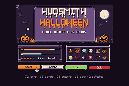 Hudsmith Halloween Pixel UI & 72 Icons