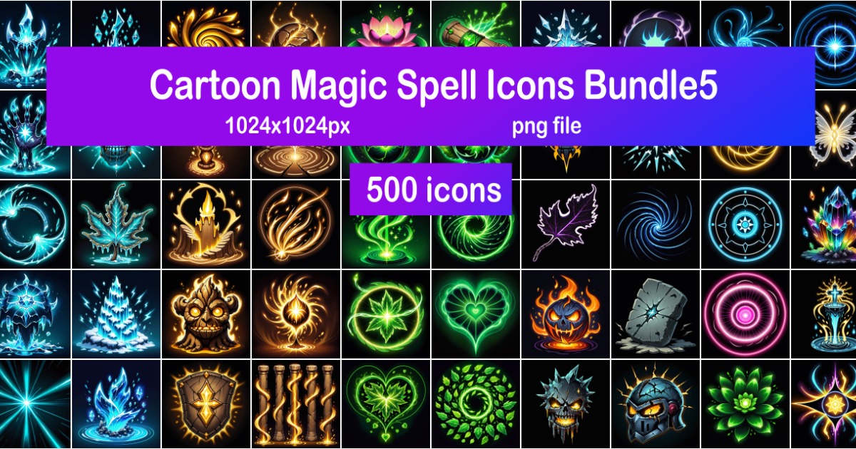 Cartoon Magic Spell Icons Bundle5 | 2D 图标 | Unity Asset Store