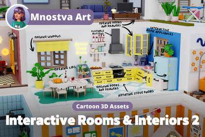 Cartoon Interactive Rooms & Furniture - Cozy Interior Pack 2