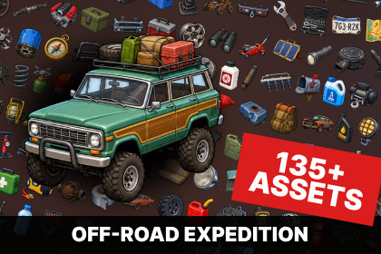 Offroad Vehicle Expedition Car Parts Repair Travel Equipment Icons Pack