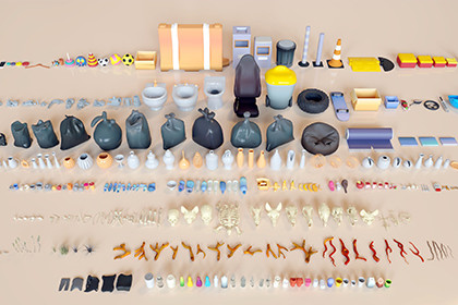 Lowpoly Stylized Street Garbage, Junk, Trash and Waste Set - 328 gameready props