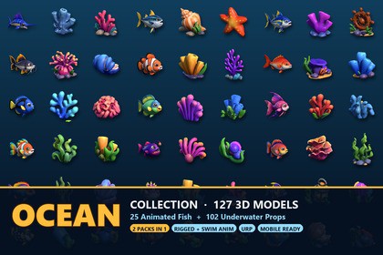 Low Poly Ocean Collection - Fish + Underwater Props