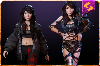 Stylized Asian Girl with Two Skins