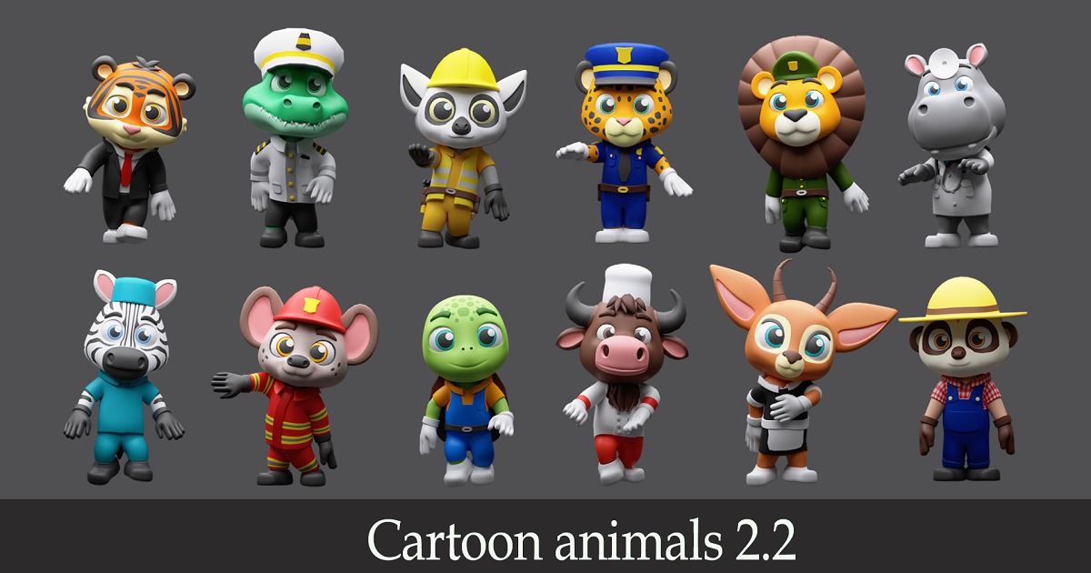 Cartoon characters animals 2 02 сostumes of professions | 3D Animals ...