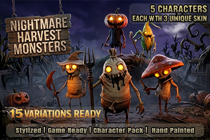 Nightmare Harvest Monsters 1 – Stylized Character Pack (5 Characters, 15 Skins)