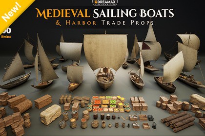 Medieval Sailing Boats & Harbor Market Props Pack – Cargo, Market & Dock Assets
