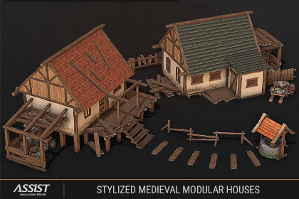 Stylized Medieval Modular Houses Set I