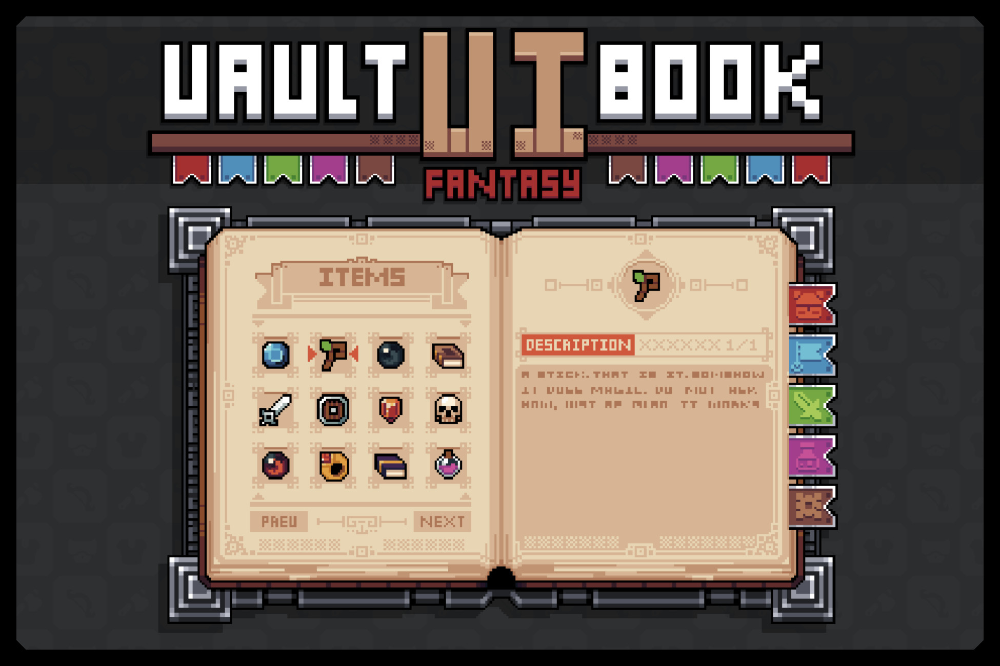Book Uikit Pixel Vault UI Series | Fantasy Book UI V2 | 2D GUI | Unity Asset Store