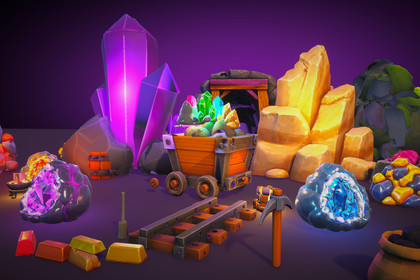 Low Poly Mining Collection - Mine Props + Gems & Ore
