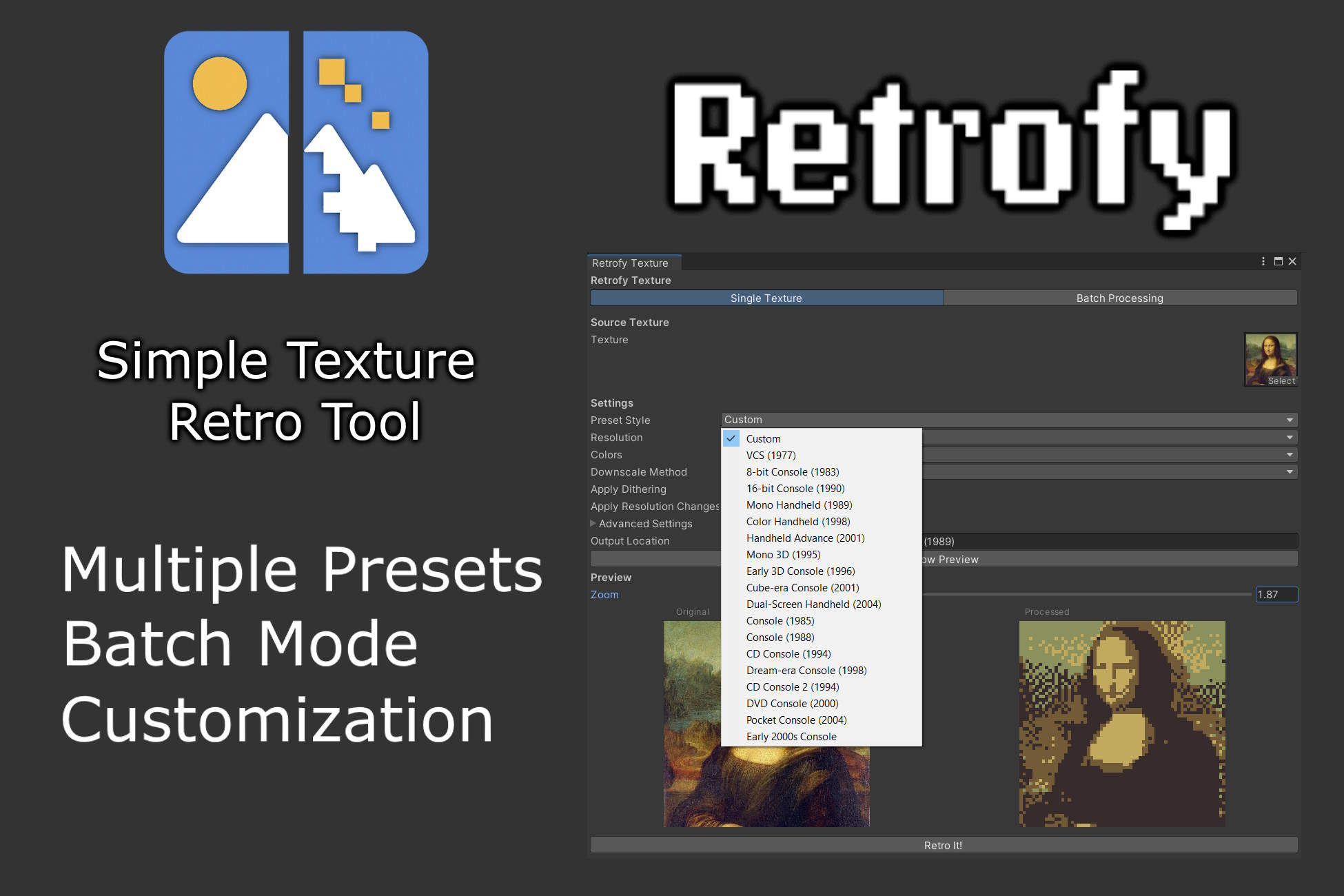 Unity Retro Filter Retrofy - Simple Texture Retro Tool | Utilities Tools | Unity Asset Store