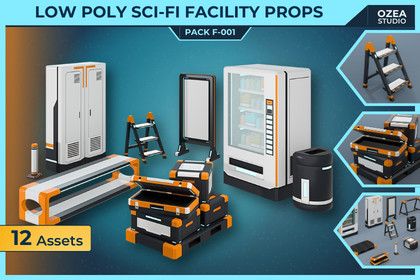 Low Poly Sci-Fi Facility Utility Props Pack F-001
