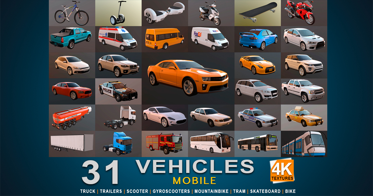 Mobile HQ Vehicles - Vol.1 | 3D Land | Unity Asset Store