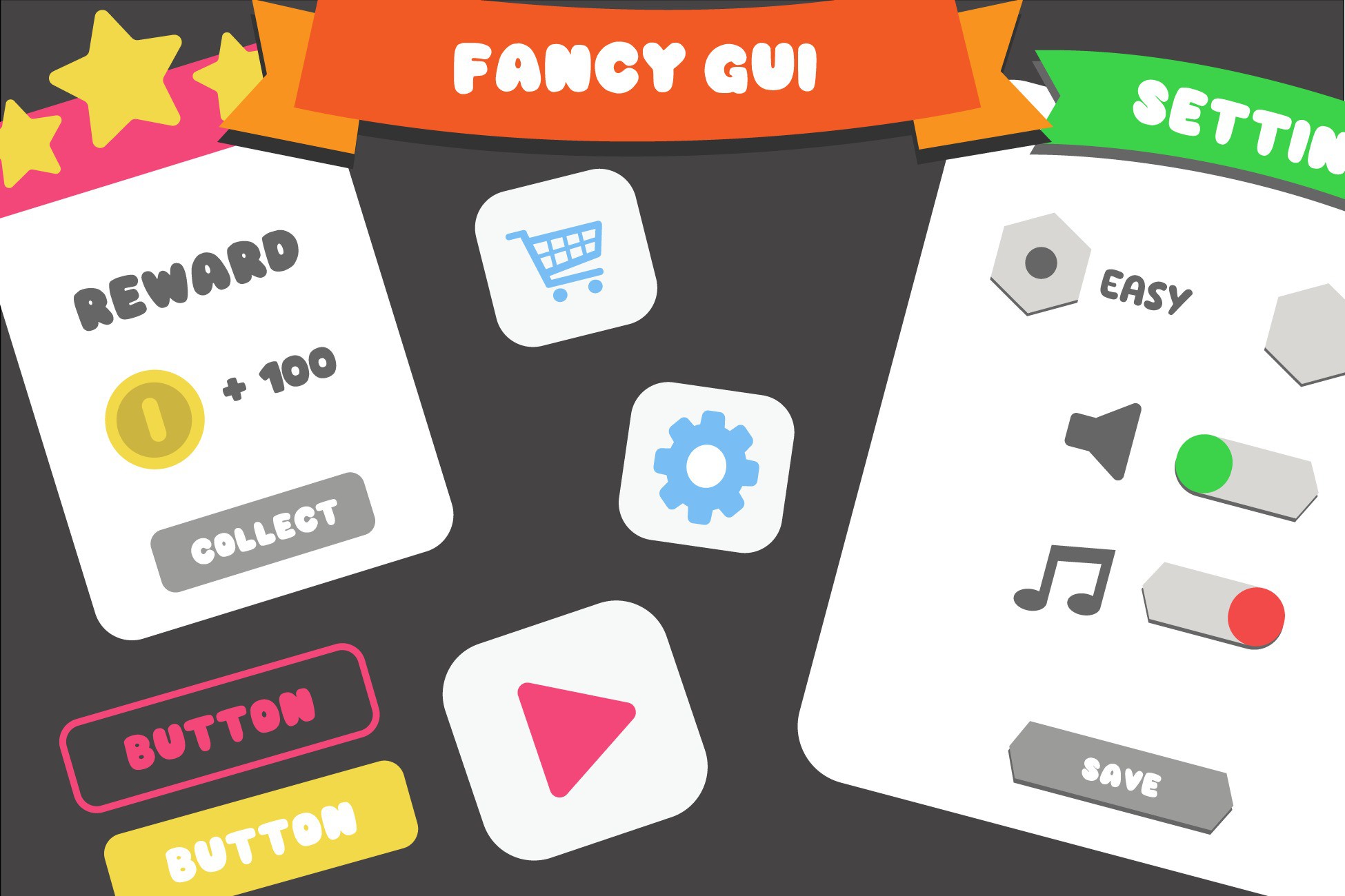 Fancy Mobile GUI / UI Pack For Beginners | 2D Icons | Unity Asset Store