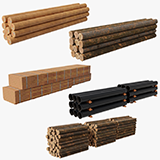 Log Trailer 5 Loads with Single Mat URP HDRP Textures
