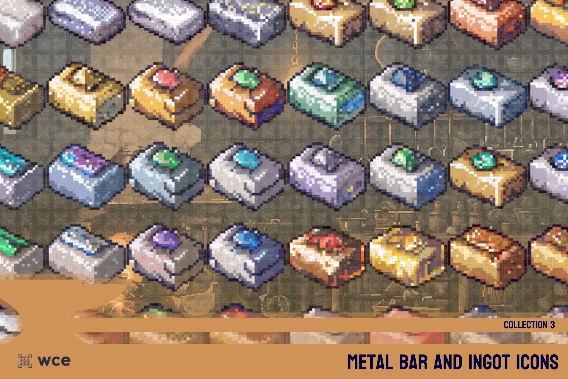 Ingot Rune Icons Metal Bar and Ingot Icons - Collection 3 - 2D Pixel Crafting Resources ...