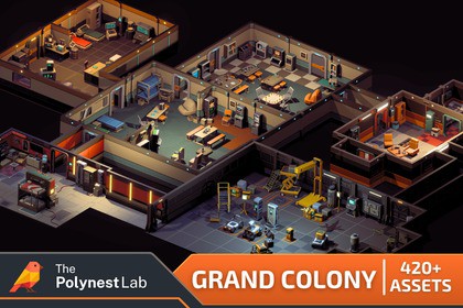 Sci-Fi Low Poly Interior Bundle: Grand Colony Collection (5-in-1) | Cosmic Retro