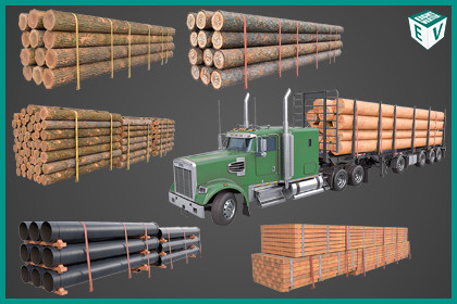 Truck 07 Log Trailer with All Loads Collection