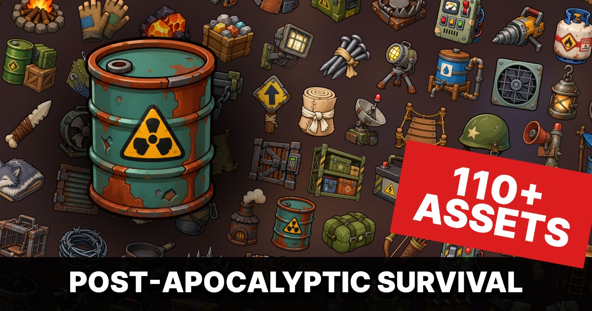 Post-Apocalyptic Survival Scavenging Crafting Resources Icons Pack | 2D ...