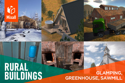 Rural buildings - glamping, greenhouse, sawmill and others