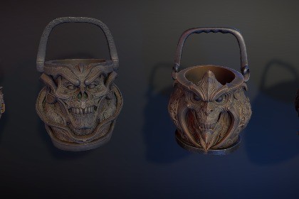 4 Dark Fantasy Buckets / Pots