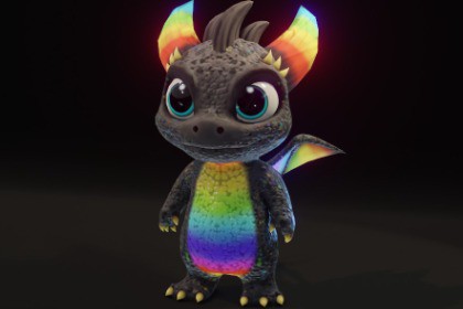 Cartoon Rainbow Dragon 3D Model (Low-Poly, Game-Ready, Animated, Built-In)