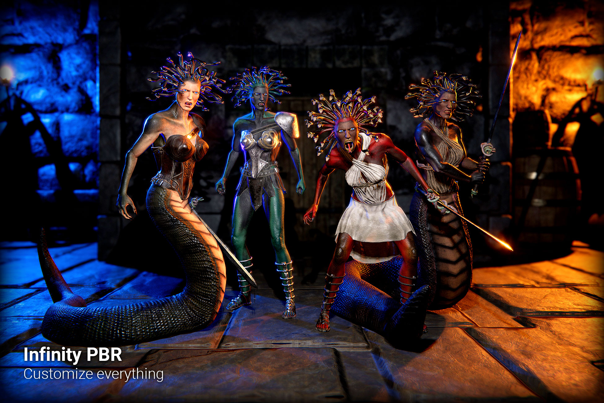 Medusa (Female) Human & Snake Mythology Pack PBR - Fantasy RPG