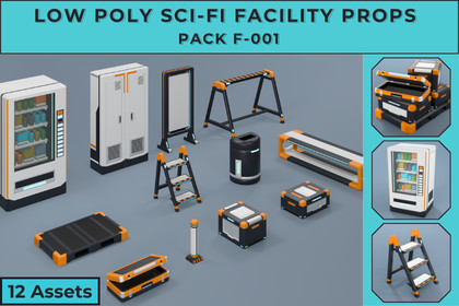 Low Poly Sci-Fi Facility Utility Props Pack F-001