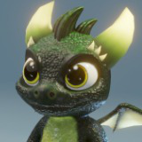 Cartoon Dark Green Baby Dragon 3D Model (Low-Poly, Game-Ready, Built-In)