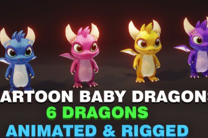 Cartoon Baby Dragons 3D Model with 5 Music Tracks & 36 Sound Effects