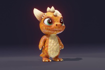 Cartoon Orange Dinosaur 3D Model – Animated Character