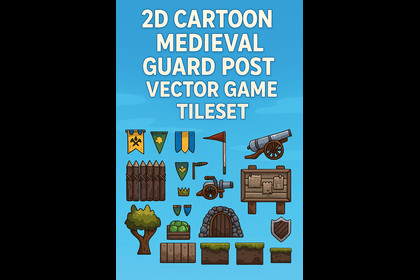 2D Cartoon Medieval Guard Post Vector Game Tileset