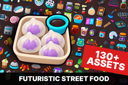 Cyberpunk Street Food Asian Restaurant Cooking Icons Pack