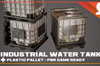 Industrial Water Tank + Plastic Pallet - PBR Game Ready