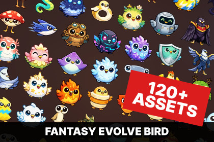 Fantasy Bird Creatures with Elemental Eggs Evolve Characters Pack